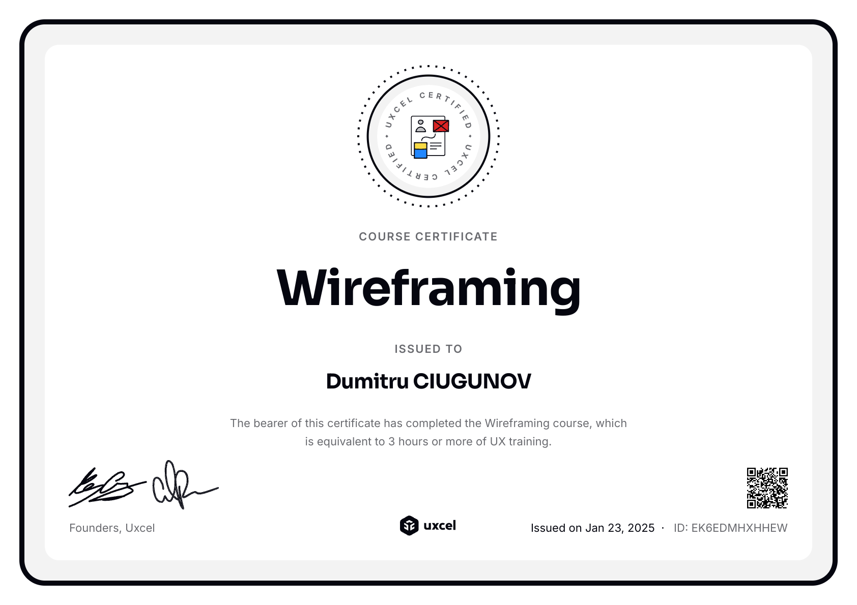 Dumitru CIUGUNOV's certificate